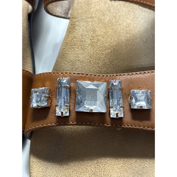 Vionic Dupre Brown Leather Gem-Embellished Flat Sandals Size 8 Adjustable Straps - Picture 6 of 9